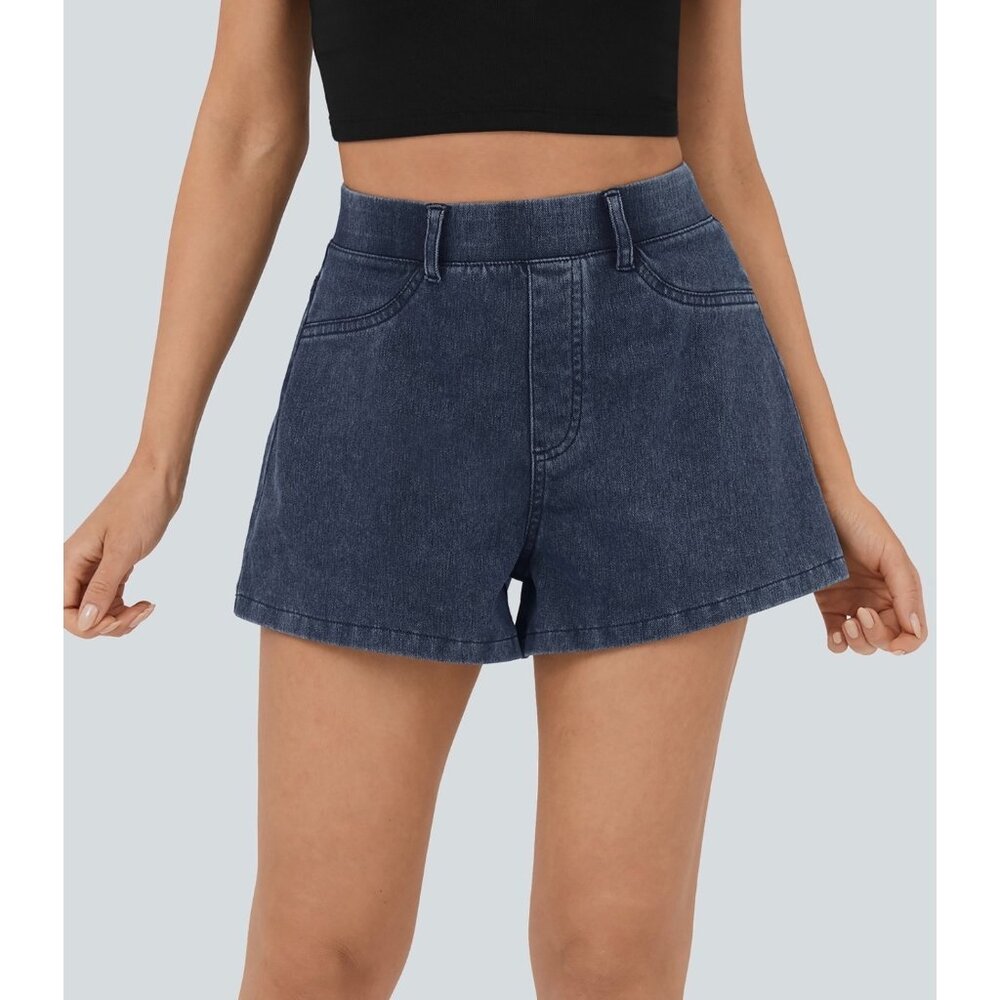 HALARA Dark Blue High-Waist Denim Shorts